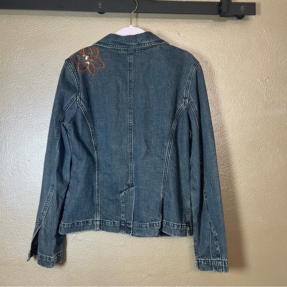 Christopher & Banks Blue Denim Jacket with Floral Accents - Picture 11 of 12